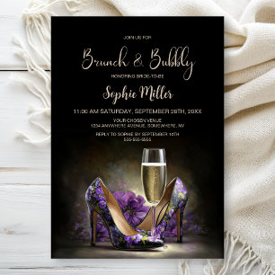 Convites Sapatos Stiletto Florais Roxos Brunch e Bubbly