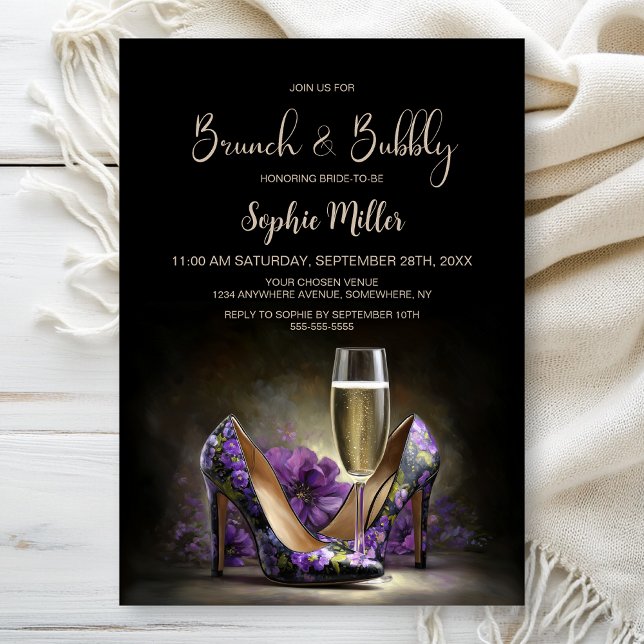 Convites Sapatos Stiletto Florais Roxos Brunch e Bubbly (Criador carregado)