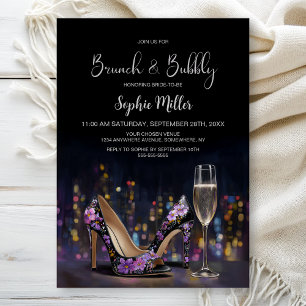Convites Sapatos Stiletto Florais Roxos Brunch e Bubbly