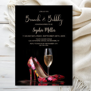 Convites Sapatos Stiletto Florais Vermelhos Brunch e Bubbly