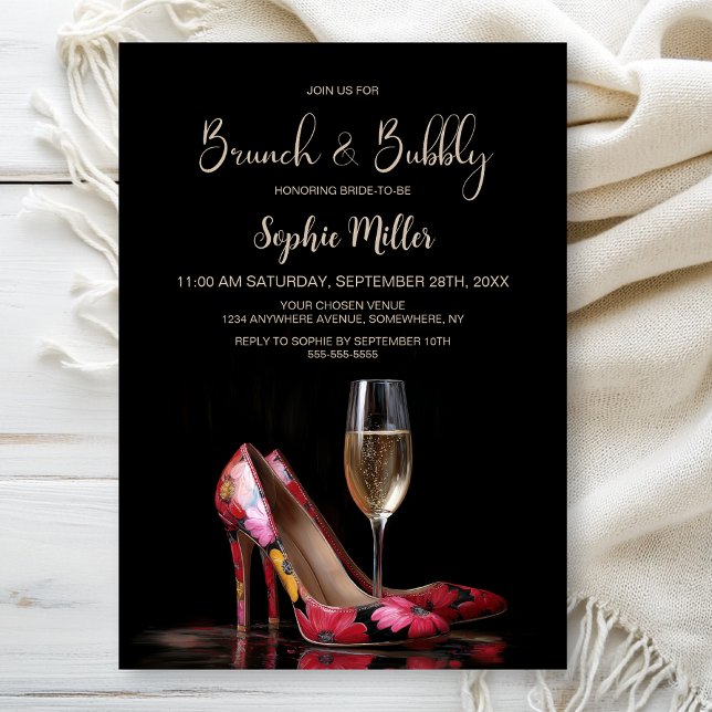 Convites Sapatos Stiletto Florais Vermelhos Brunch e Bubbly (Criador carregado)