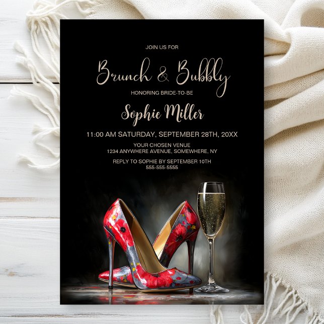 Convites Sapatos Stiletto Florais Vermelhos Brunch e Bubbly (Criador carregado)