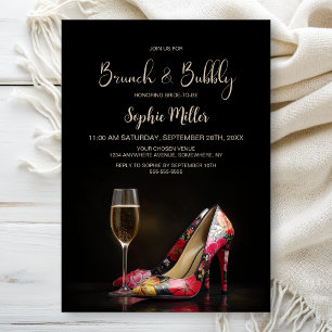 Convites Sapatos Stiletto Florais Vermelhos Brunch e Bubbly
