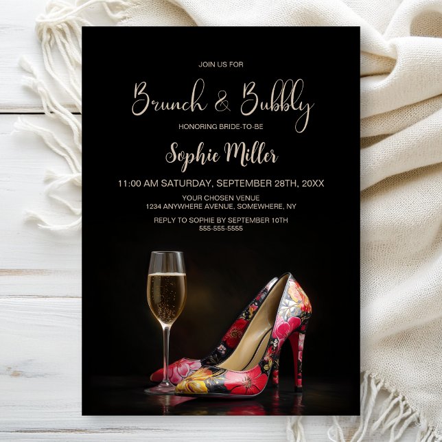 Convites Sapatos Stiletto Florais Vermelhos Brunch e Bubbly (Criador carregado)