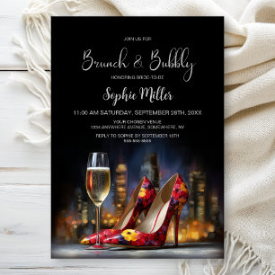 Convites Sapatos Stiletto Florais Vermelhos Brunch e Bubbly