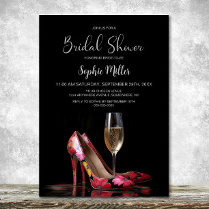 Convites Sapatos Stiletto Florais Vermelhos Chá de Noiva