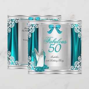 Convites Sapatos Teal para Festa de 50 Anos de Idade Incrív