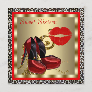 Convites Sapatos Vermelhos de Salto Alto Leopard Sweet Sixt