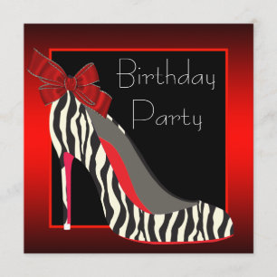 Convites Sapatos Vermelhos de Zebra de Salto Alto Aniversár