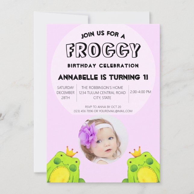 Convites Sapo de festa de primeiro aniversário (Frente)