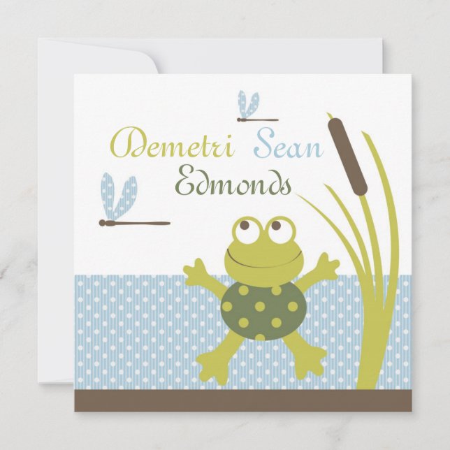 Convites Sapo de Ribbit e Chá de fraldas de Dragonfly (Frente)