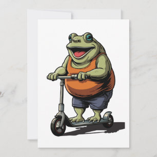Convites Sapo Gordinho Divertido Andando de Scooter Cartoon