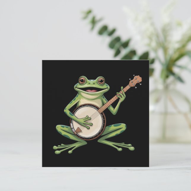 Convites Sapo Retro Tocando Banjo Amantes de Música dos Ano (Em pé/Frente)