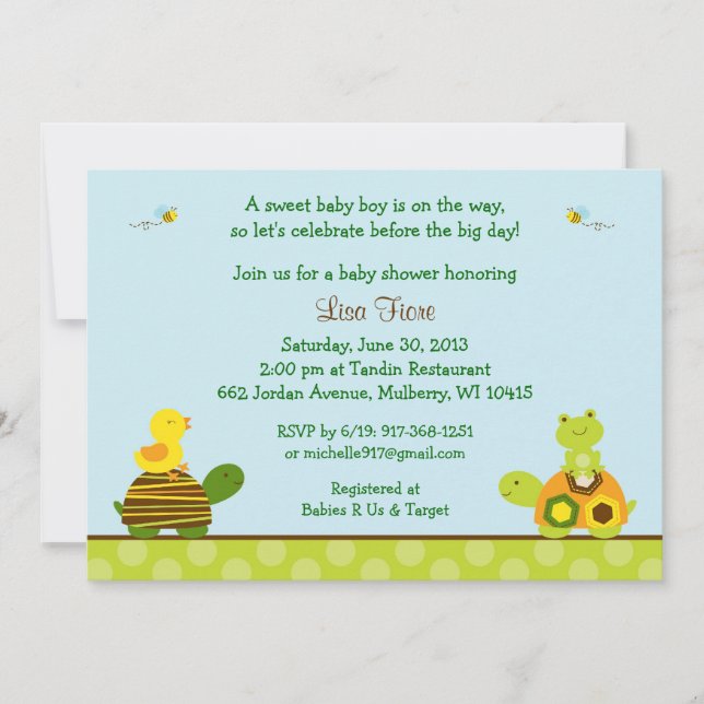 Convites Sapo Turtle Duck Baby Shower (Frente)