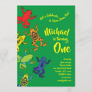 Convites Sapos de Árvore primeiro aniversario Colorido Conv