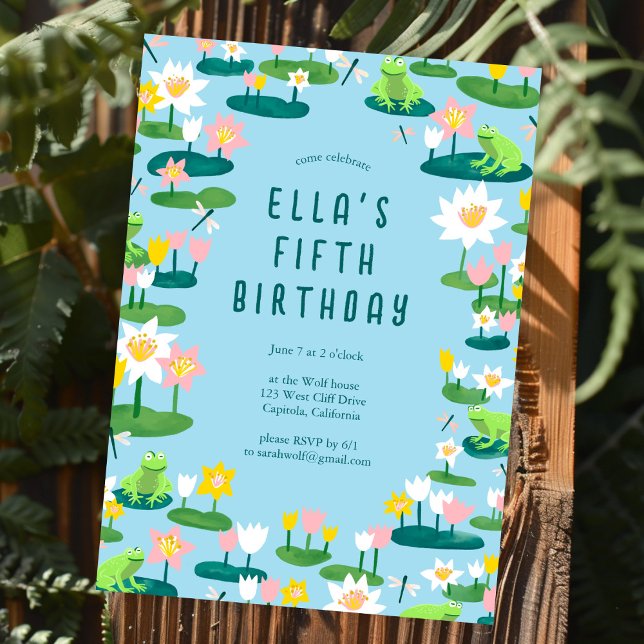 Convites Sapos e Lily Pads FESTA DE ANIVERSÁRIO PERSONALIZA (Frogs and Lily Pads Cute CUSTOM BIRTHDAY PARTY Invitation Kids 
)