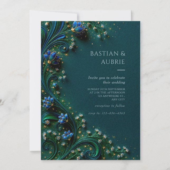 Convites Sapphire Bloom Emerald Wedding (Frente)
