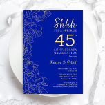 Convites Sapphire Blue Surprise 45º aniversário<br><div class="desc">Convite para celebração de 20 de casamento de da Surpresa Floral Azul e Dourada Sapphire O design azul real minimalista apresenta sotaques botânicos e letra de script de tipografia. Simples cartão de convite floral perfeito para uma festa de na moda surpresa. Pode ser personalizado por qualquer ano de casamento. Impressos...</div>