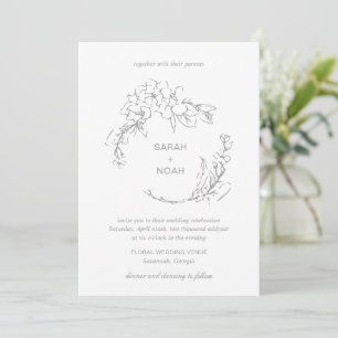 Convites Sarah Cinza Floral Wreath Modern Wedding