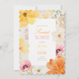 Convites Sarau do Pôr do Sol Floral Elegante Laranja, Rosa 