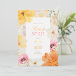 Convites Sarau do Pôr do Sol Floral Elegante Laranja, Rosa 