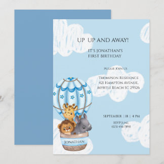 Convites Sarfari Animal Hot Air Balloon Boys Primeiro Anive