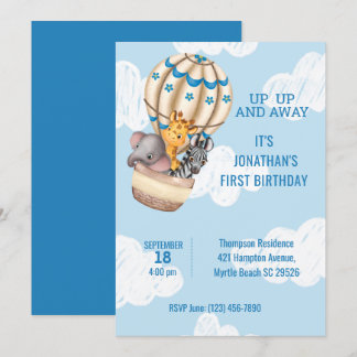 Convites Sarfari Animal Hot Air Balloon Boys Primeiro Anive