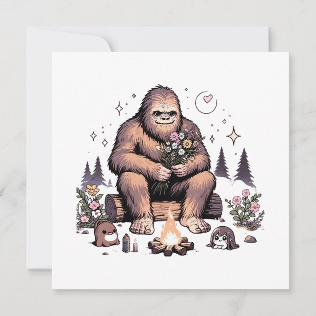 Convites Sasquatch Segurando Flores (Frente)