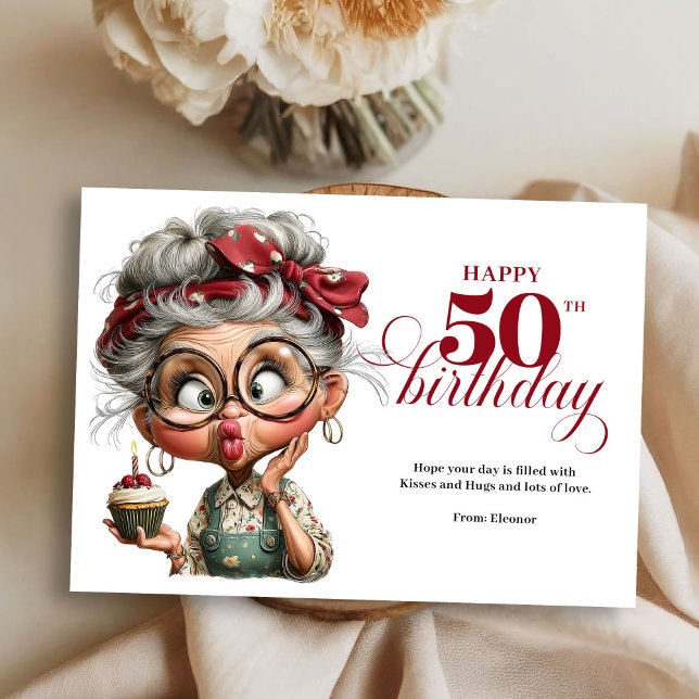 Convites Sassy fifty funny lady whimsical birthday card (Sassy fifty funny lady whimsical birthday card)