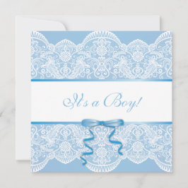 Convites Satin Azul Branco É um Chá de fraldas