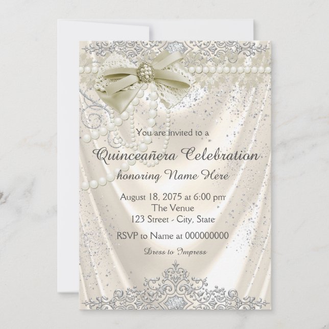 Convites Satin Pérola de Marfim Quinceanera (Frente)