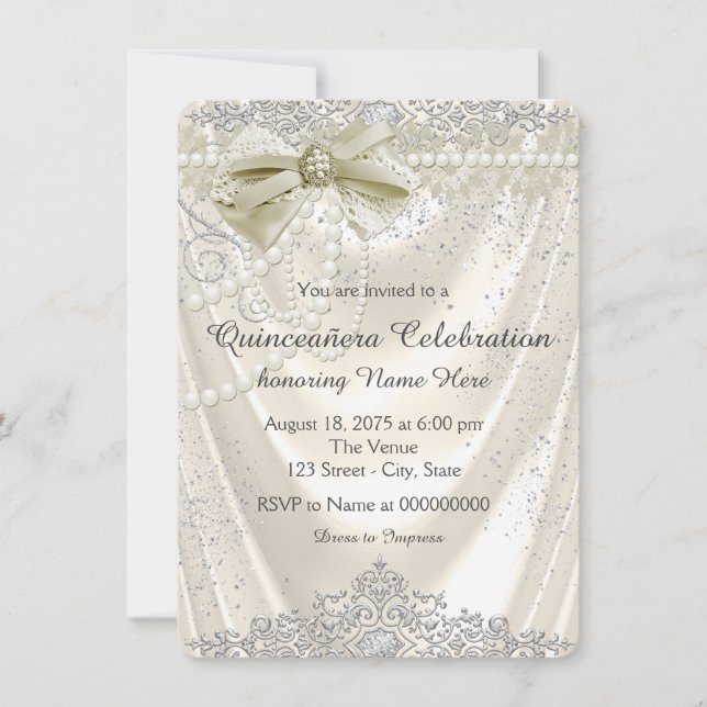 Convites Satin Pérola de Marfim Quinceanera (Frente)