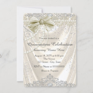 Convites Satin Pérola de Marfim Quinceanera