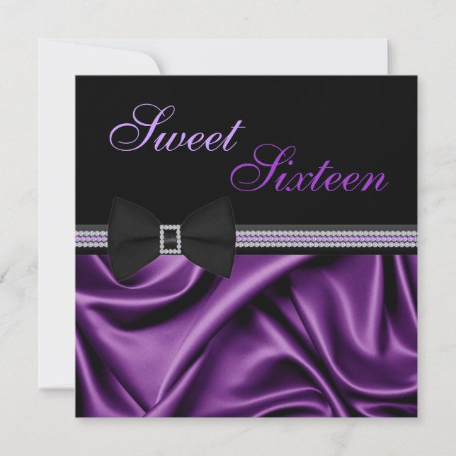 Convites Satin Roxo e Gems Sweet 16 convidam (Frente)