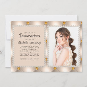 Convites Satin Tã Perolado Joias Foto Quinceañera