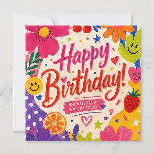 Convites Saudação de Aniversário Colorida e Retrô com Flore