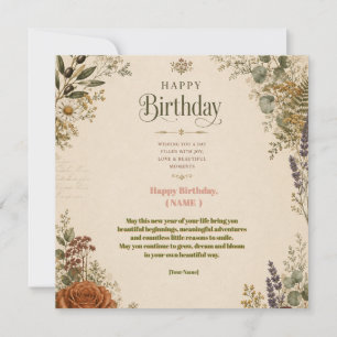 Convites Saudação de Aniversário com Flores Silvestres e Ra