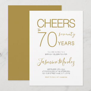 Convites Saudações aos 70 anos Elegante Dourado Branco Aniv