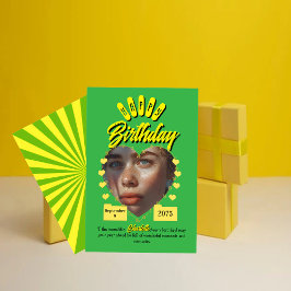 Convites Saudações de Aniversário Retro Verde e Amarelo, vi
