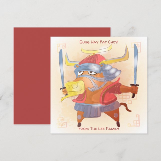 Convites Saudações de samurai ox ox de Ano Novo Chinês (Frente/Verso)