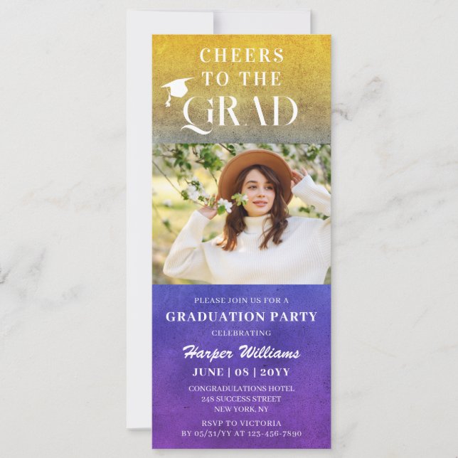 Convites Saúde Ao Formando Tendy Modern Foto Purple Dourada (Frente)