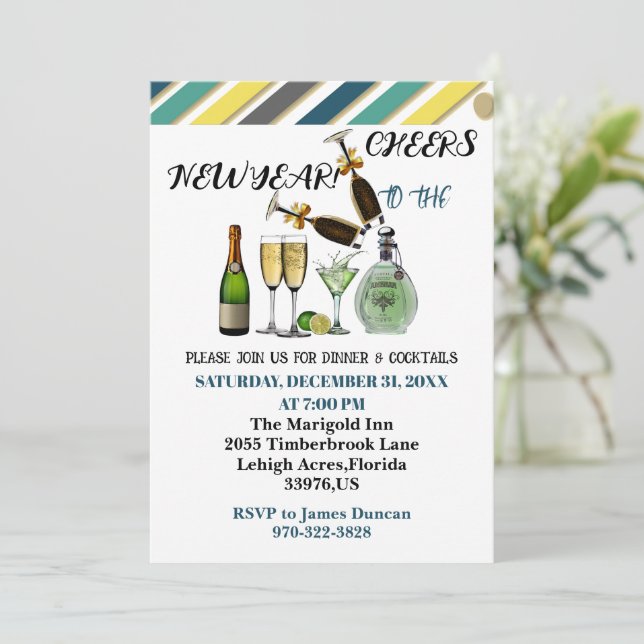 Convites Saúde ao Janto de Ano Novo Coquetel Arte Moderna (Em pé/Frente)