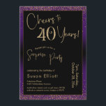 Convites Saúde aos 40 anos Surpresa Festa de aniversário, R<br><div class="desc">Usando duas fontes distintas, criei gráficos para seu anúncio e embelezei-os com um efeito de ouro falso-metálico para uma vibração festiva. Embora cada parte possa ser movida para se adequar às suas necessidades, o cabeçalho diz "Saúde a 40 Anos!" e "Partido Surpresa". ("Surpresa" pode ser removida se a sua parte...</div>