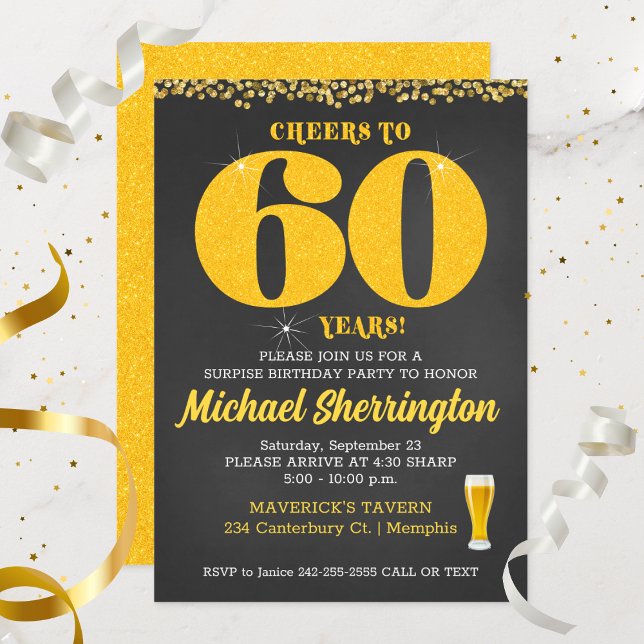 Convites Saúde aos 60 anos Aniversário 60 sexagésimo sexagé (60th Cheers to 60 Years Birthday Invitation)