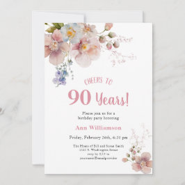 Convites Saúde aos 90 anos de aniversário floral rosa