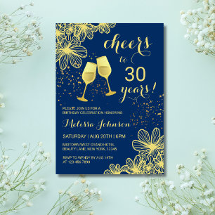 Convites Saúde Champagne Marinho Dourado Floral Azul Aniver