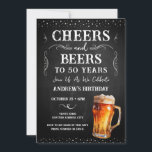Convites Saúde e Cervejas 50º Aniversário Chalkboard Invita<br><div class="desc">Aplausos e cervejas. Convites de aniversário. É fácil personalizar. Todo o texto é ajustável e fácil de mudar para as necessidades do seu próprio partido. Elementos de fundo do quadro e da rústica. Diversão Chalkboard espirra e floresce. Caneca de cerveja de aquarela. Convites para ele. design de aniversário de CHURRASCO...</div>
