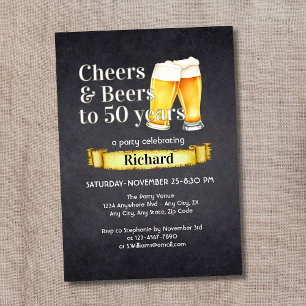 Convites Saúde e Cervejas 50 anos Preto-Vintage Simples