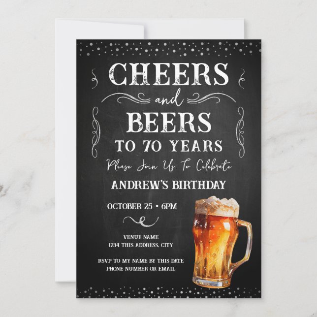 Convites Saúde e Cervejas 70 Birthday Chalkboard Invitati (Frente)