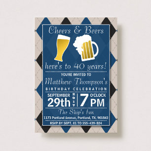 Convites Saúde e Cervejas Trendy Festa de aniversário Azul